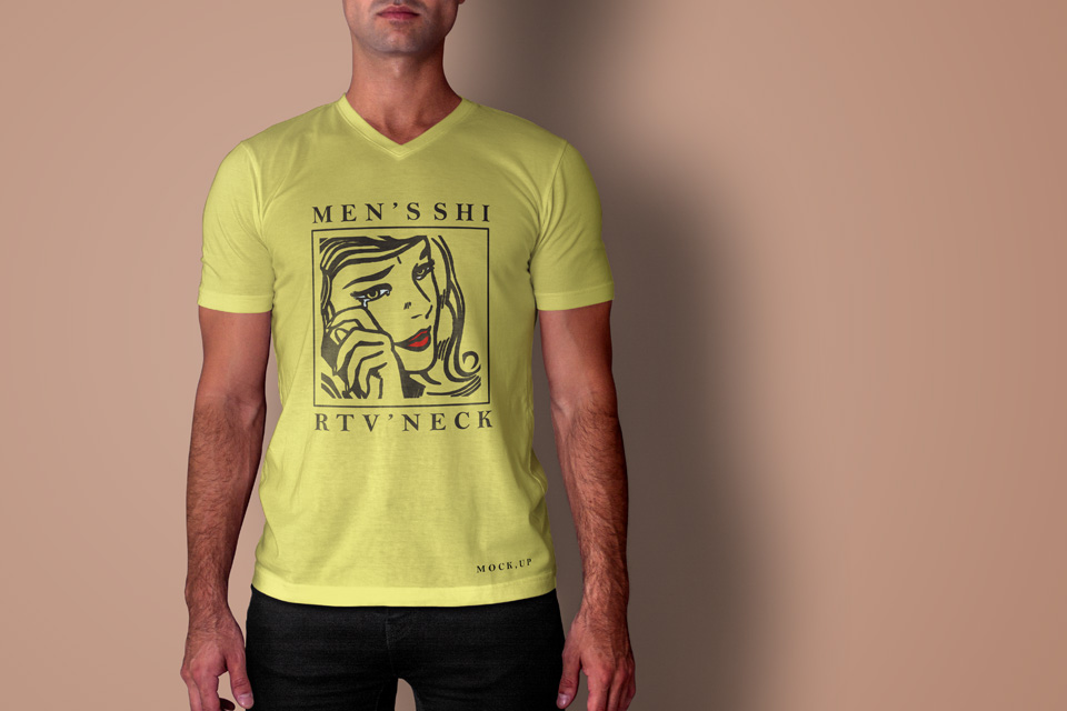Download Get Mens V-Neck T-Shirt Mockup Back View Pictures Yellowimages - Free PSD Mockup Templates