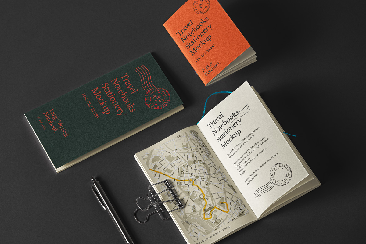 Download Psd Travel Notebook Stationery Mockup Psd Mock Up Templates Pixeden Yellowimages Mockups